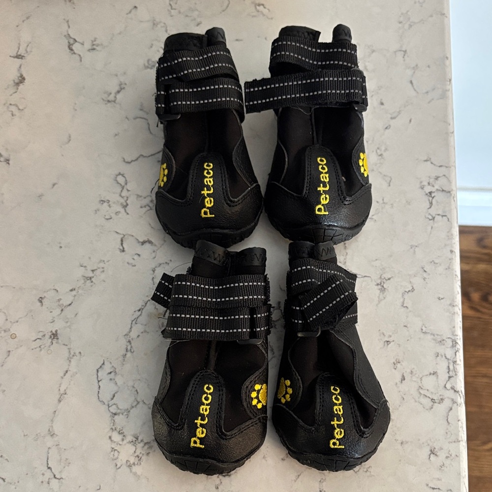Petaco Black medium dog waterproof Velcro boots Shoes slip on EUC